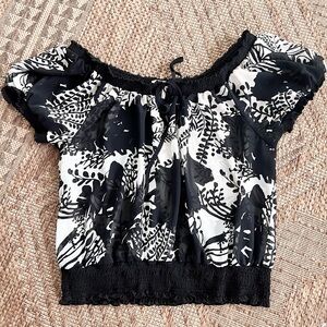 Jonathan Martin Black and White Floral On|Off Shoulder Top